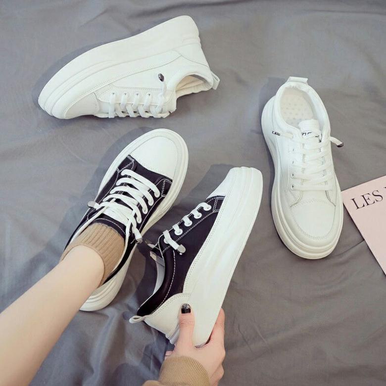 Giày thể thao nữ độn đế cao phiên bản Hàn Quốc dây buộc đế cao su đúc cao cấp
