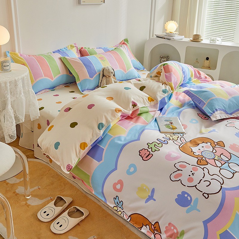 - Bộ set 4 món chăn ga gối cotton korea cao cấp mềm mịn CÓ CHĂN CHẦN BÔNG nhập khẩu phòng ngủ lung linh