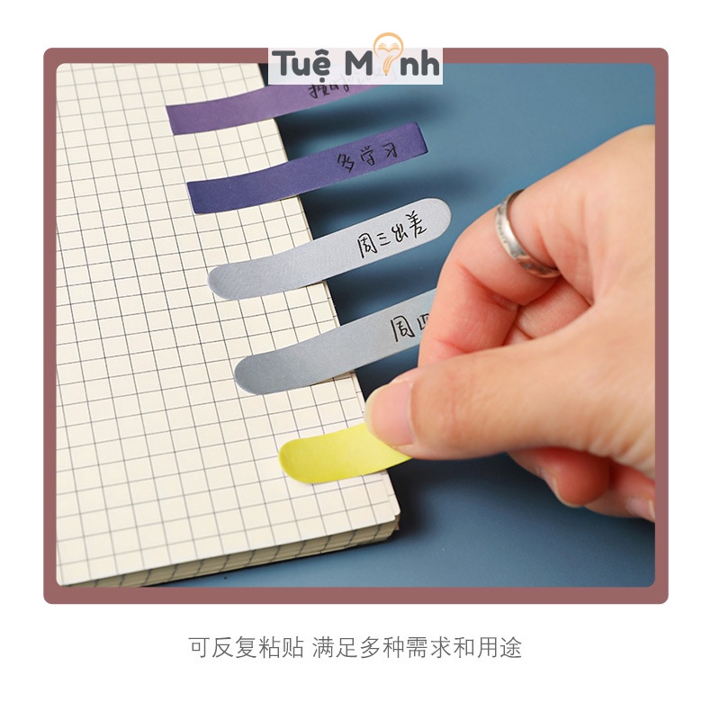 Miếng đánh dấu note dán ghi chú bằng nhựa PET NO45 kèm thước kẻ tiện lợi, 200 tờ note dán vở sách, từ điển màu morandi