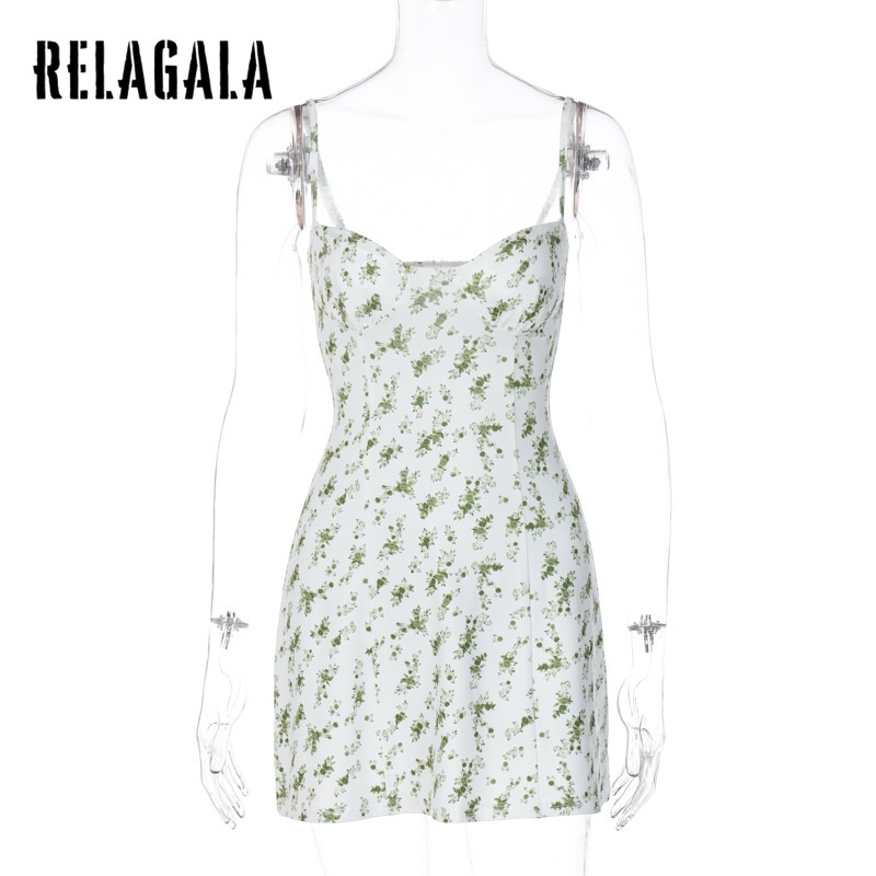 Đầm ôm Relagala hở lưng có dây đeo họa tiết hoa nhỏ thời trang cho nữ