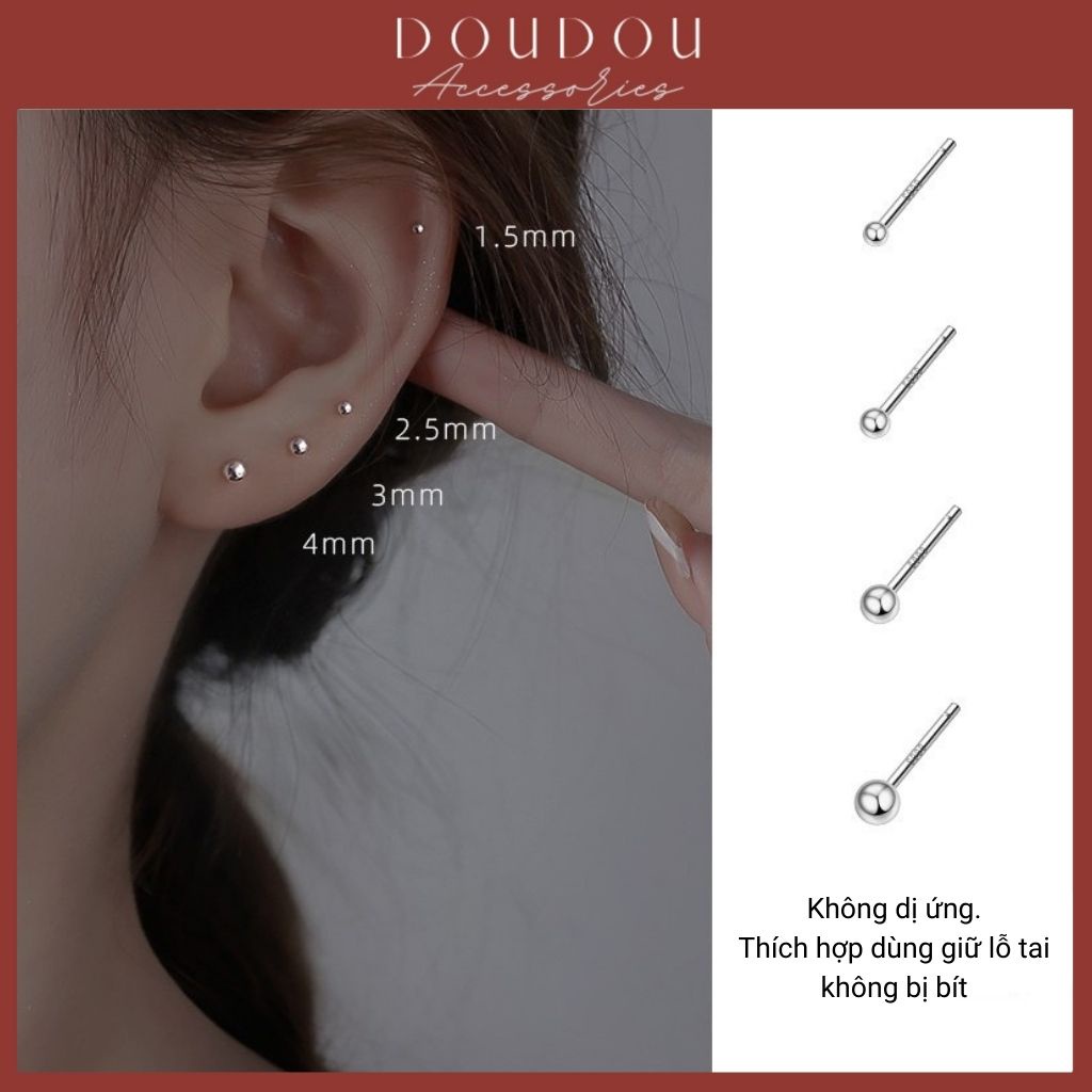 Bông tai nữ nụ bạc tròn Doudou Phụ kiện thời trang Khuyên hoa tai bi tròn nữ đơn giản cá tính thời trang EH015