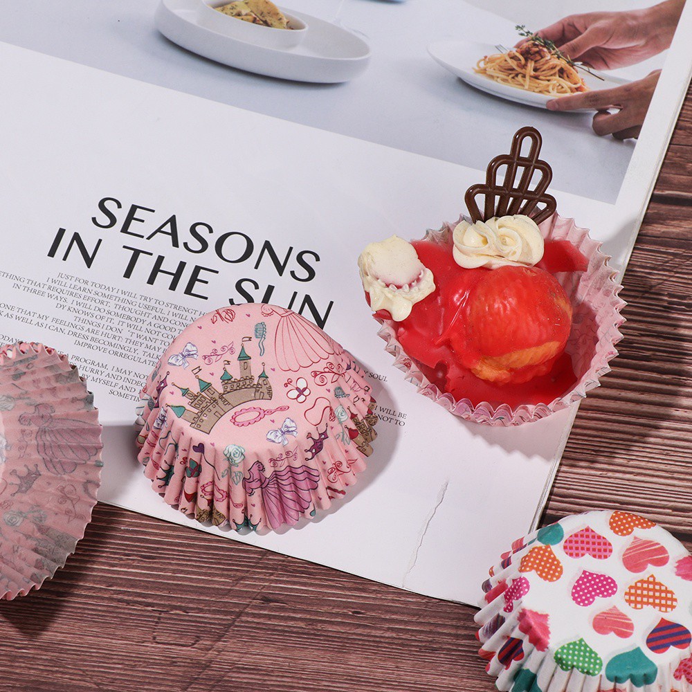 Set 100 Cốc Giấy Làm Bánh Cupcake Hình Động Vật DIY Chống Dầu