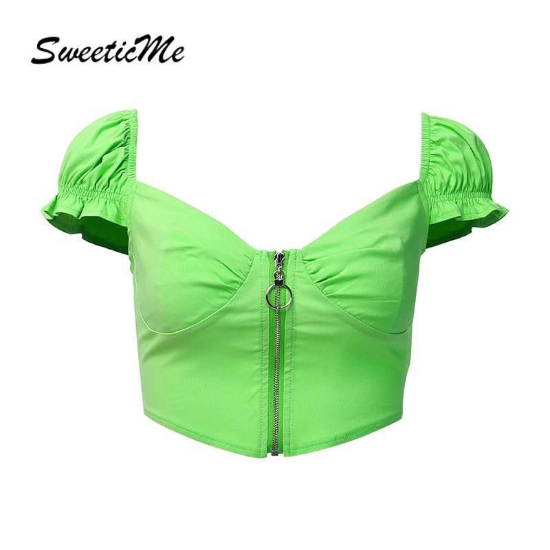 Áo Thun Tay Ngắn Cổ Chữ V Phối Khóa Kéo Trước Thiết Kế Mới Quyến Rũ Thời Trang Dành Cho Nữ