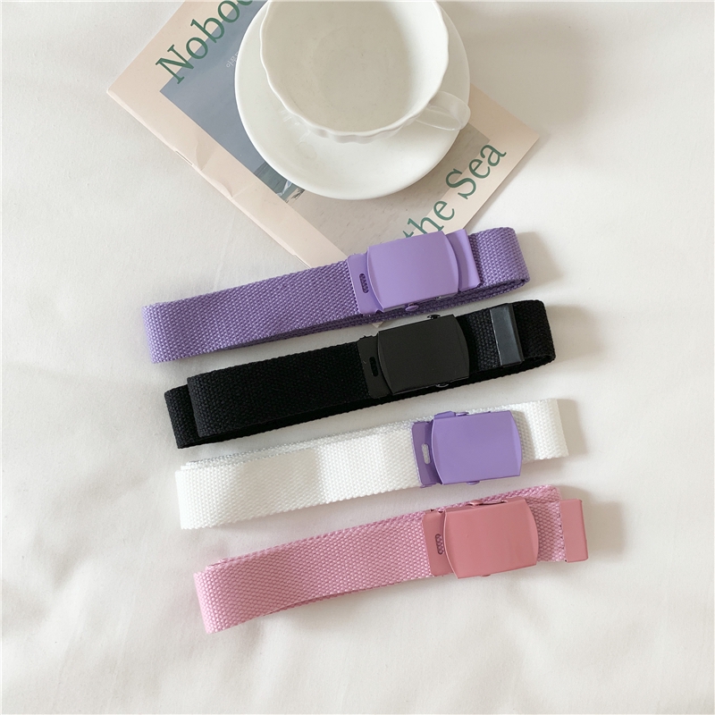 Thắt lưng vải màu trơn phối khóa kim loại năng động cho nữ