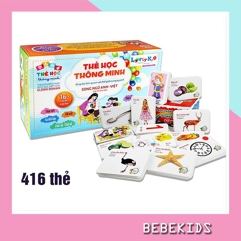 Bộ thẻ học thông minh cho bé,  Bộ thẻ  Flast Card 16 chủ đề 416 thẻ