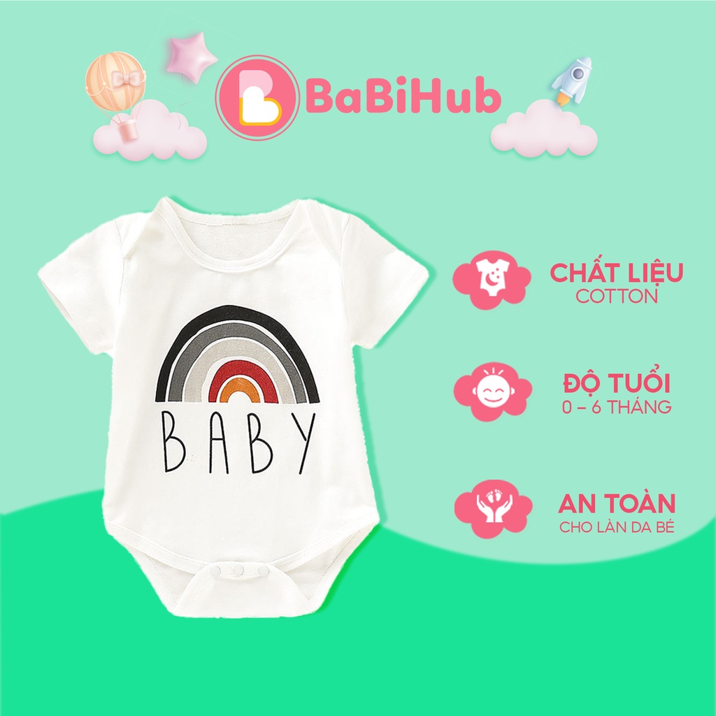 Bộ body chip bodysuit ngắn tay size từ 0-6M, Bộ bodysuit cho bé hình cầu vồng dễ thương, Bộ áo liền quần trẻ em_19260203