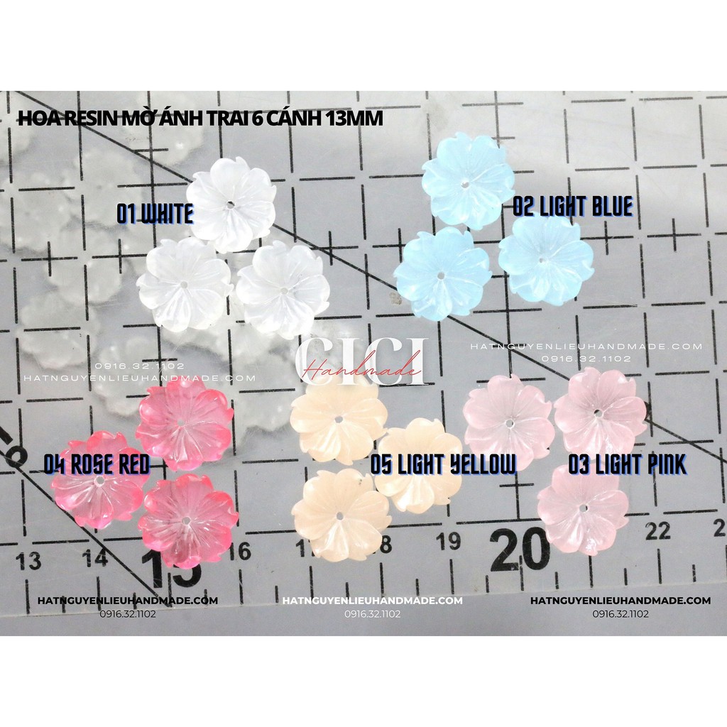 Túi 10 hạt hoa resin 6 cánh phủ trai ánh AB size 13mm nguyên liệu hoa tai DIY Cici Handmade hạt cườm hạt đá kim sa