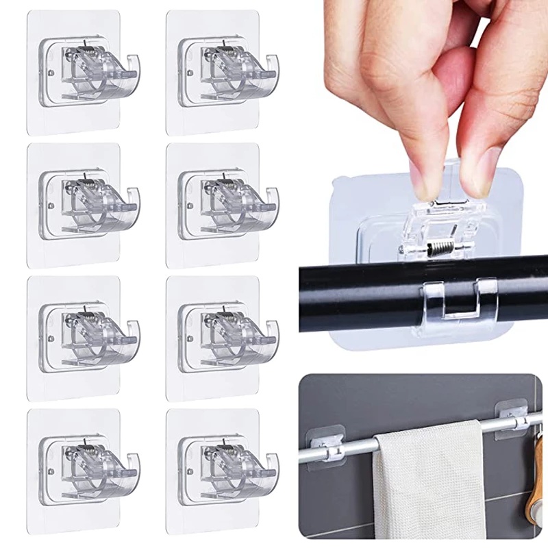 Set 2 Kẹp Cố Định Thanh Treo Thanh Treo Tường Không Cần Đục Lỗ