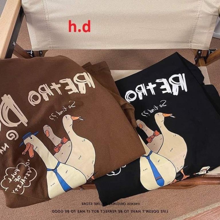 Áo thun ba con vịt form rộng tay lỡchất cotton nam hucott