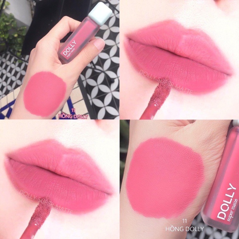 Son kem lì màu Hồng Dolly Dolly super matte, son kem lì không chì bền màu lâu trôi