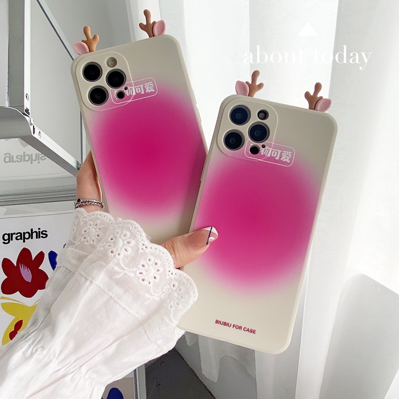 Ốp điện thoại silicone hình sừng hươu 3D cho iPhone 12 11 Pro Xs Max X Xs Xr iPhone 7 8 6 6s Plus 360