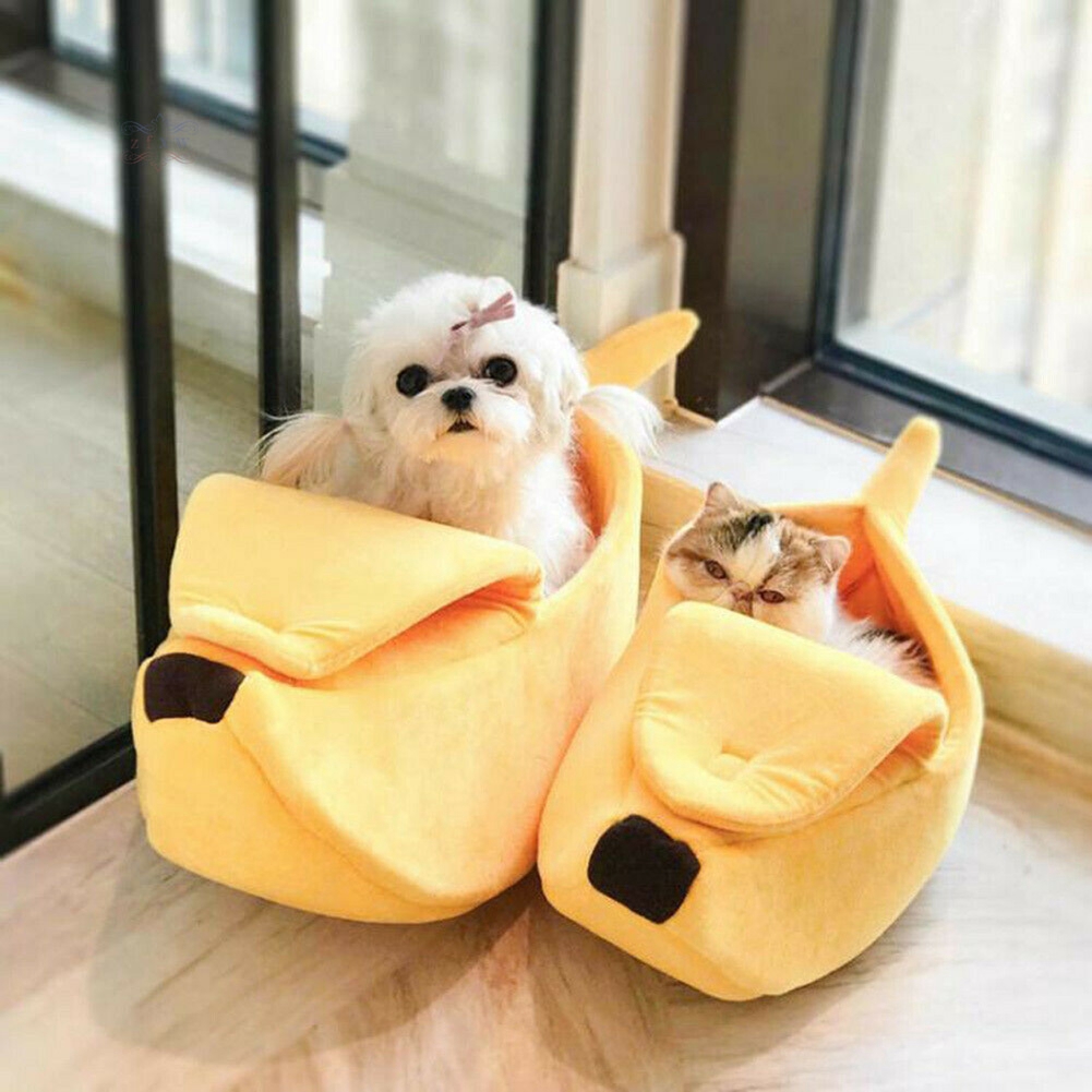 Ổ nằm cho thú cưng thiết kế hình trái chuối dễ thương chất liệu vải bông mềm mịn