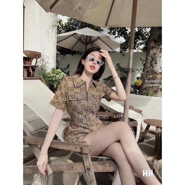 Jumpsuits short guci cổ bẻ