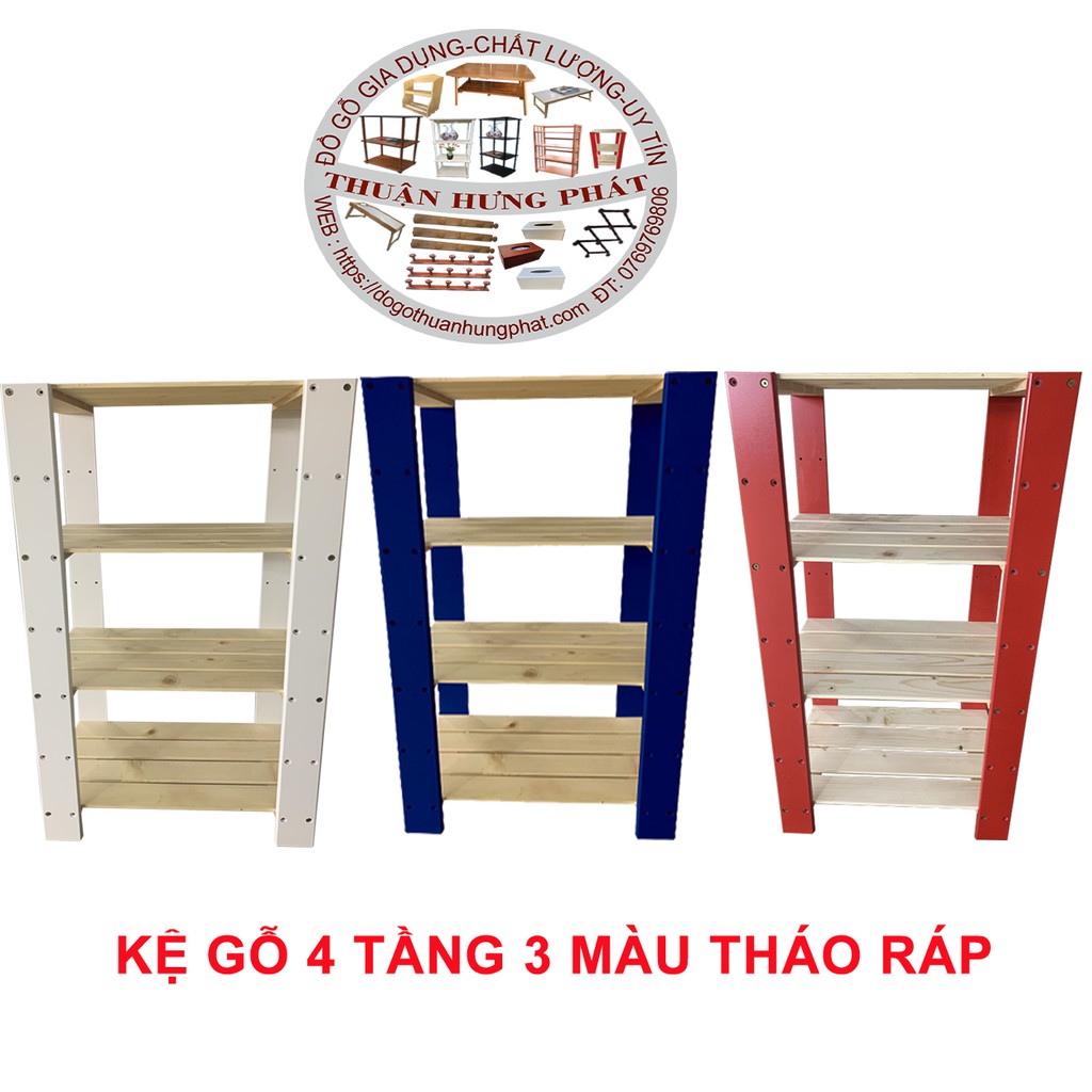 KỆ GỖ 4 TẦNG 3 MÀU-Dùng để sách báo, lò vi sóng ,Vật dụng trưng bày, chậu hoa trang trí Kích thước: dài 42cm X rộng 30cm