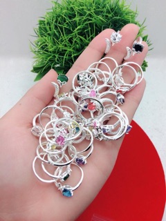 Nhẫn hồ ly đủ màu đá bạc đẹp