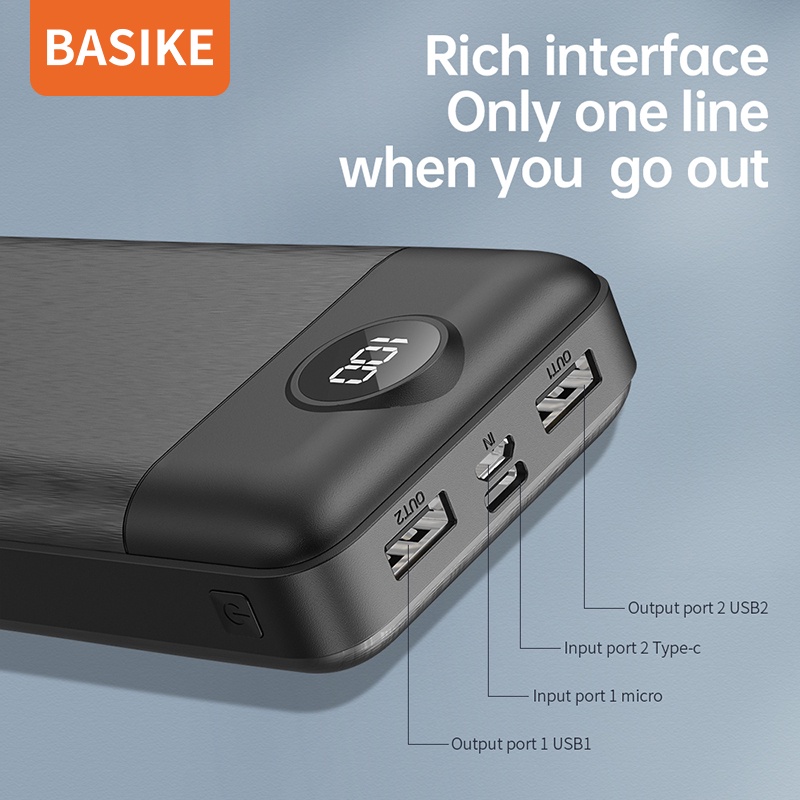 Sạc Dự Phòng 20000mAh BASIKE PT126P 2 Output USB &amp; 2 Input Micro/Type C - Bảo hành 12 tháng