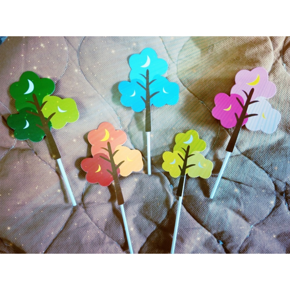 Đồ cắm bánh kem  set 5 cây xanh lá trang trí bánh