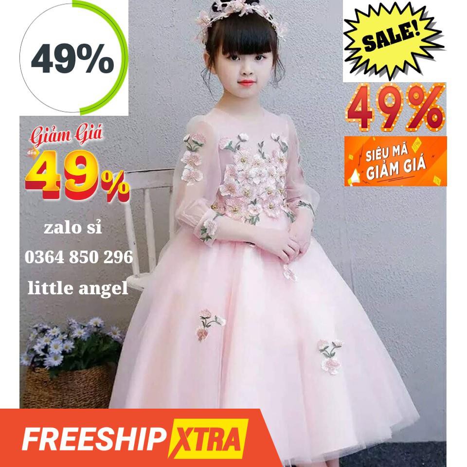 💃 😮 Đầm Công Chúa Bé Gái Hồng Dài Ren Thêu Cao Cấp 9kg - 40kg 💕💃🎁
