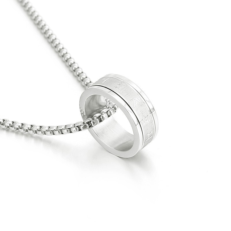 Vòng cổ mặt dây chuyền nhẫn thép titan đơn giản thời trang nam và nữ-Trang sức phong cách phật giáo