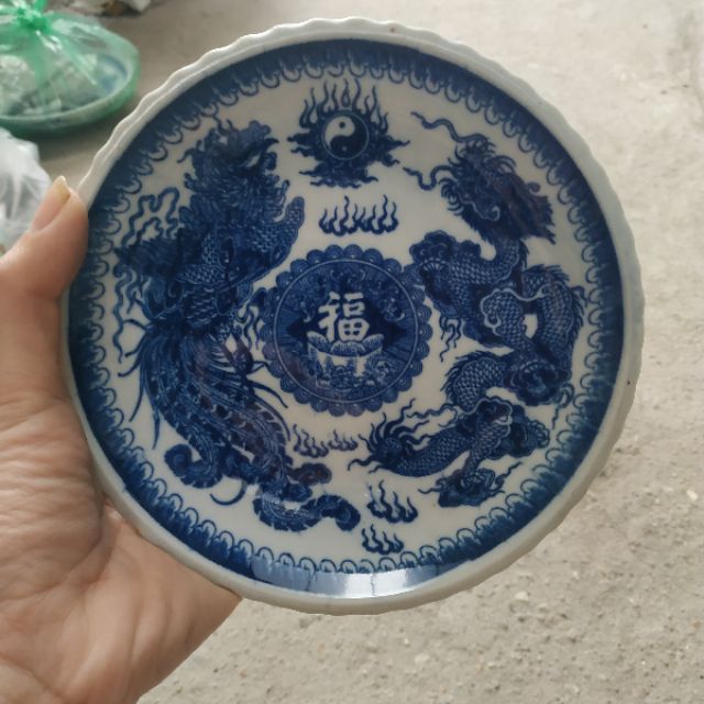 Đĩa để trầu cau men lam các cỡ cm.