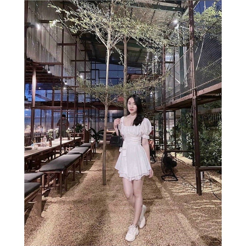 ĐẦM TRẮNG XẾP LY NGỰC THẮT NƠ LƯNG (về thêm đen, xanh, đỏ, hồng) | BigBuy360 - bigbuy360.vn