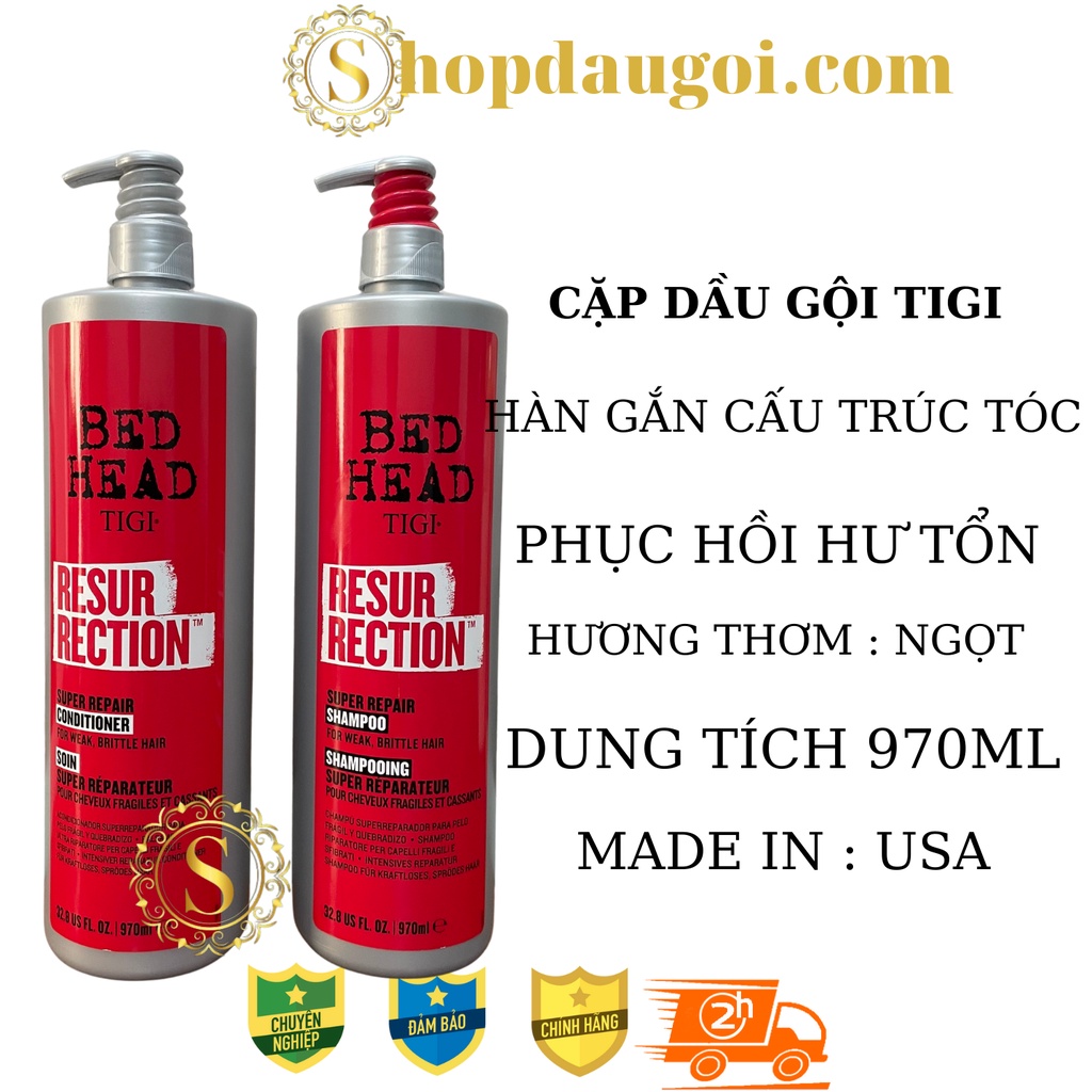 [TIGI BED HEAD] Cặp Dầu Gội - Xả TIGI Bed Head Phục Hồi Tóc Hư Tổn Chính Hãng 970Ml * 2