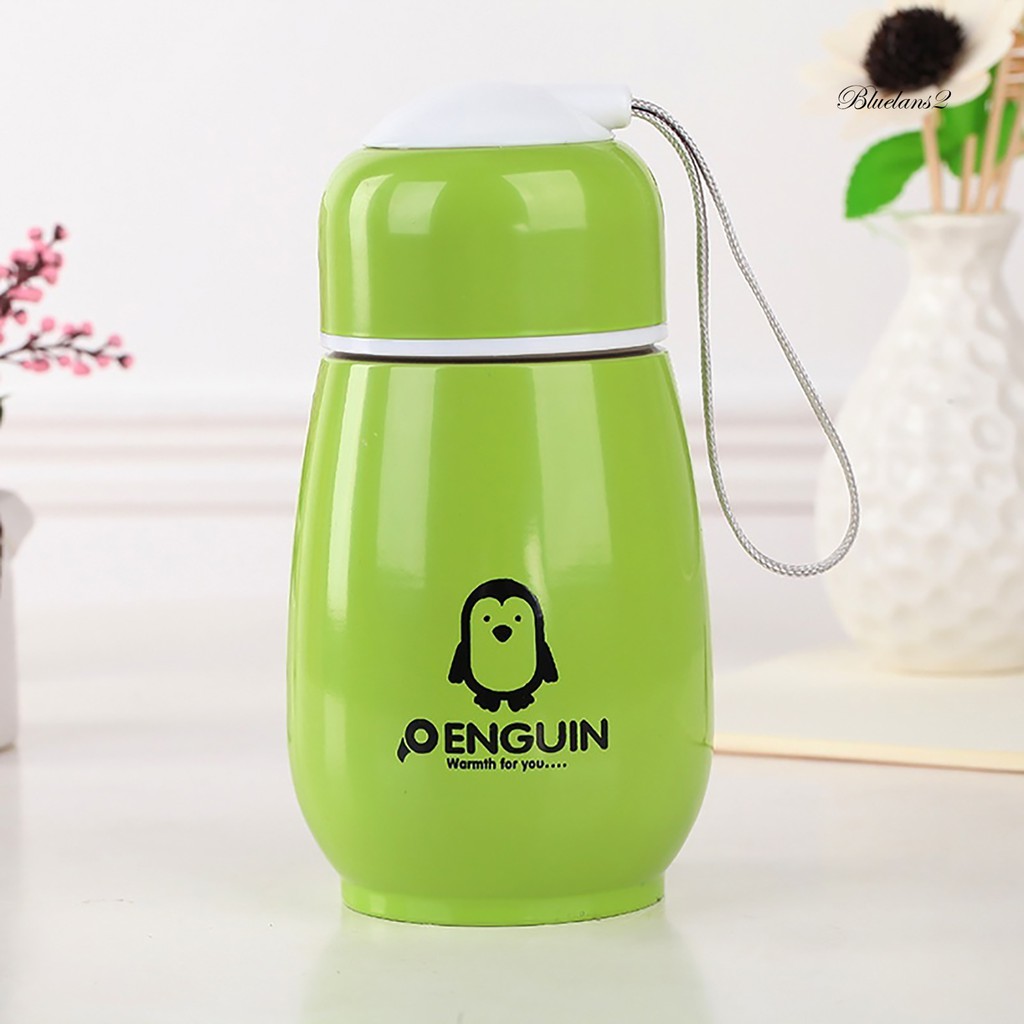 Bình Nước Hút Chân Không Chống Tràn Hình Chim Cánh Cụt 300ml Màu Xanh Dương 2