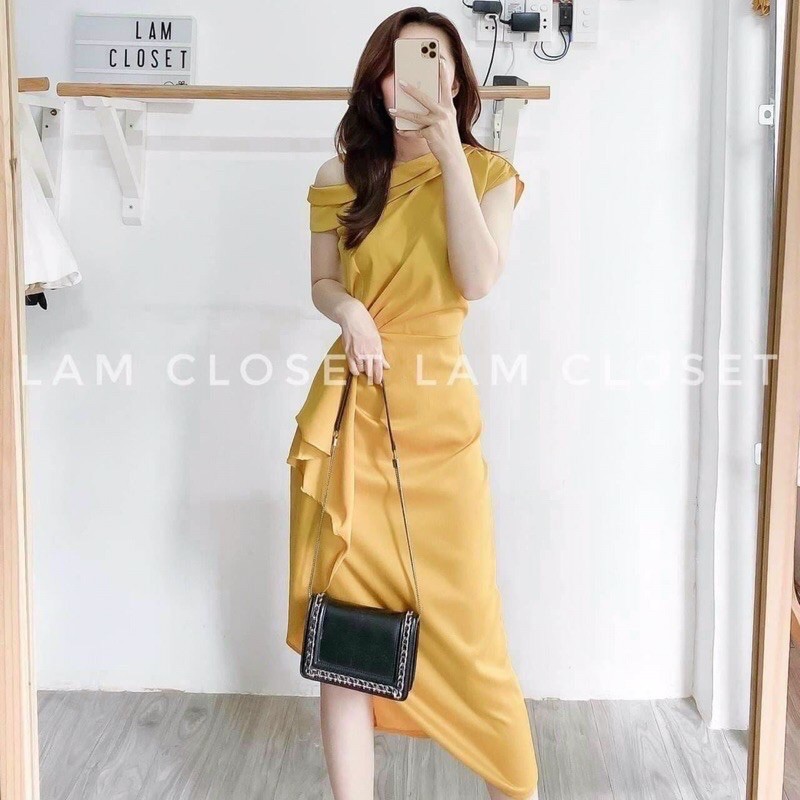 { RẺ SIÊU RẺ} Đầm dự tiệc body lụa lệch vai nhún eo bèo ( hình thật-bao vải)- Ngọc Nhiên Shop