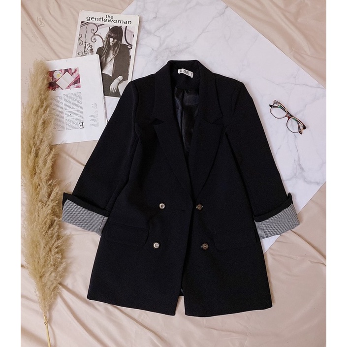AK6 - Áo khoác blazer dáng dài phối tay
