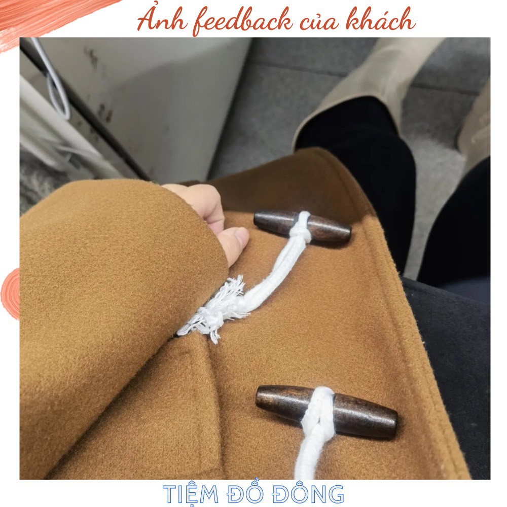 Áo khoác dạ thời trang dáng dài phối khuy gỗ xinh xắn