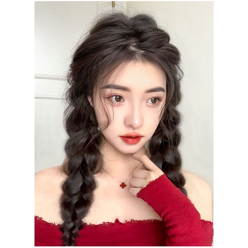 Tóc giả thắt bím dài đẹp cho nữ Koty Beauty, 1 bên tóc tết giả tạo kiểu thắt bính TG413