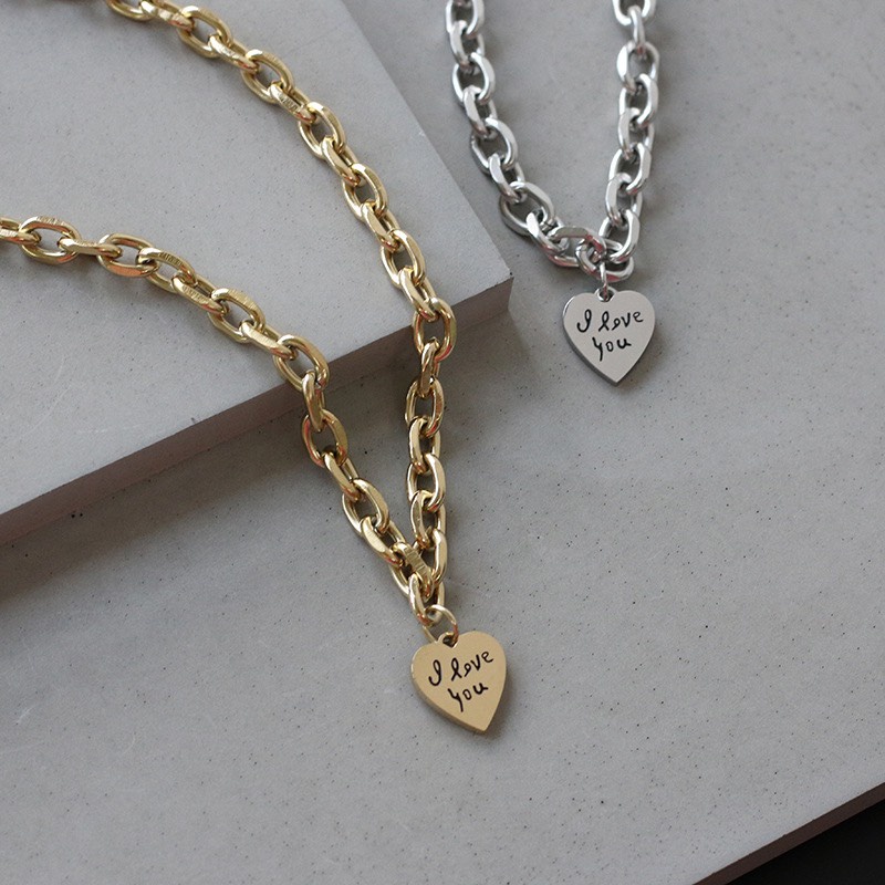 Dây Chuyền Titan Nữ Dây Xích Mặt I Love U ERASHOP 079986 - Cá Tính, Cool Ngầu, Phụ Kiện Giá Rẻ