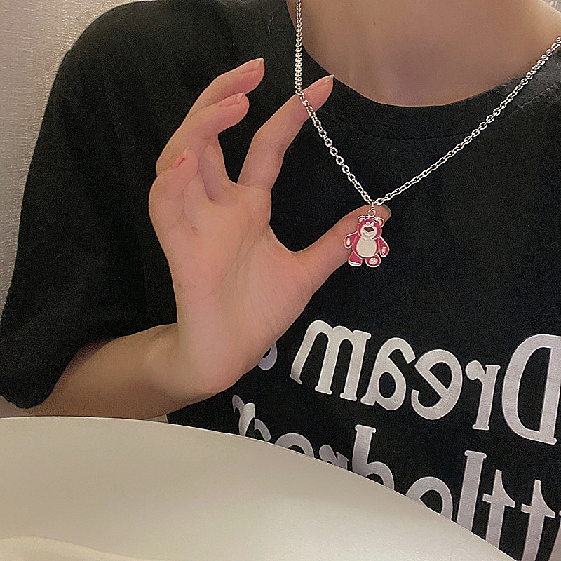 Vòng cổ Mặt Gấu Hồng Dễ Thương Phong Cách Hip Hop Dành Cho Học Sinh