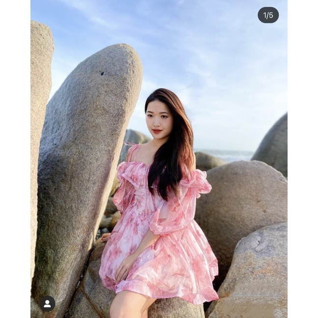 ĐẦM HOA HỒNG 2 DÂY RỚT VAI BÈO 3 LỚP