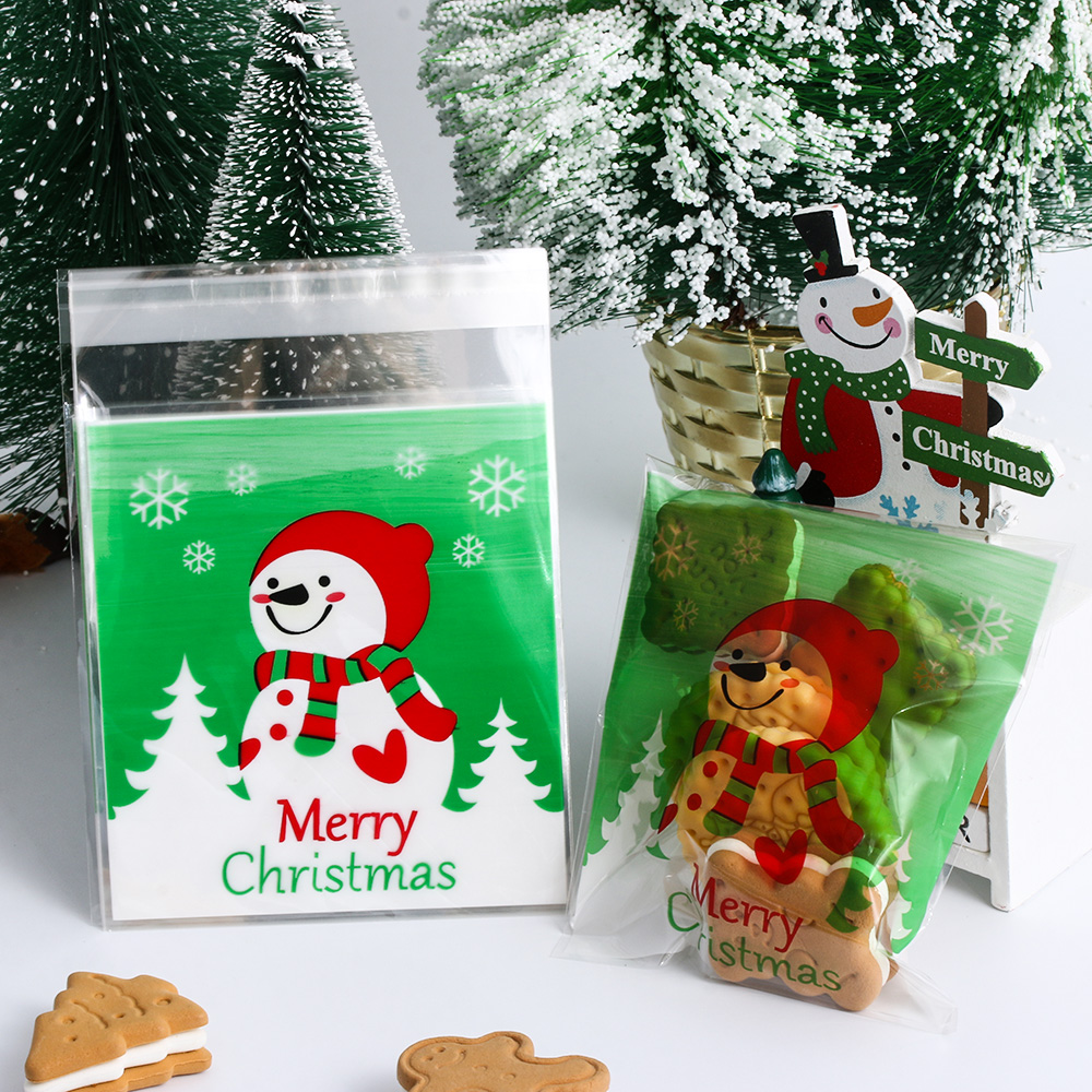 ❀SIMPLE❀ 50PCS Decor Christmas Gifts Bags Bake Cookies Plastic Packaging Self-adhesive Biscuit Cute Candy Kids Gifts Santa Claus