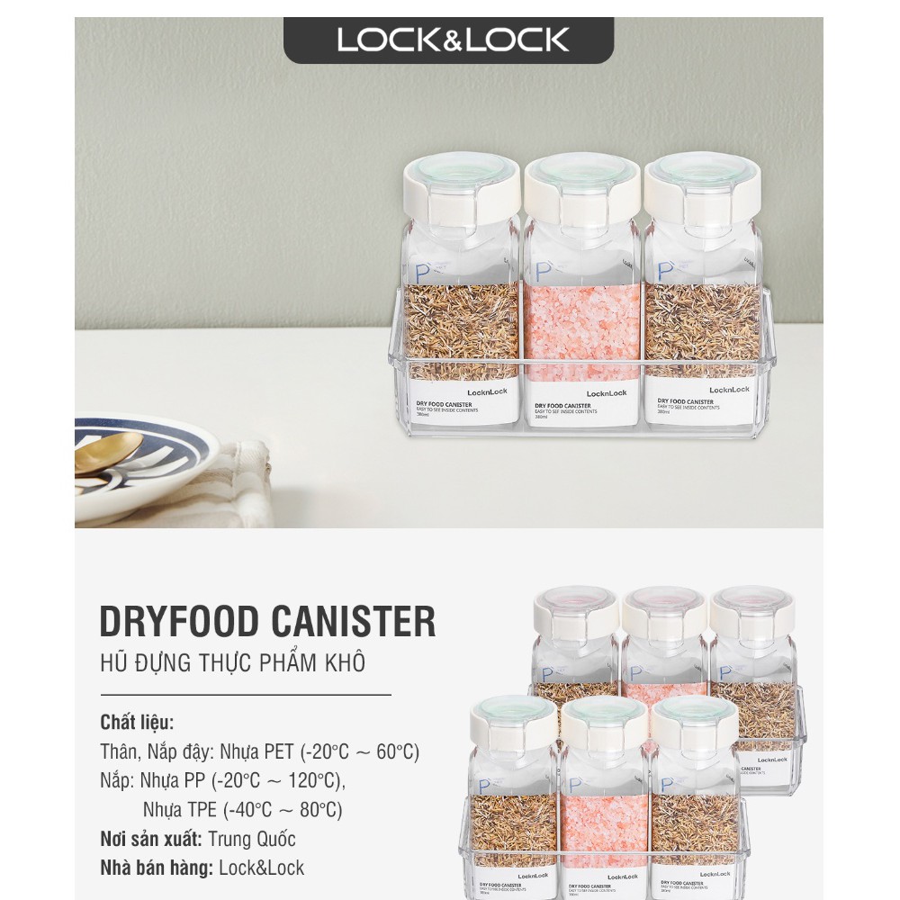 Lock&Lock- Bộ 3 hộp nhựa trong suốt đựng thực phẩm khô/ gia vị LocknLock dung tích 380ml HTE500NS3, hàng chính hãng