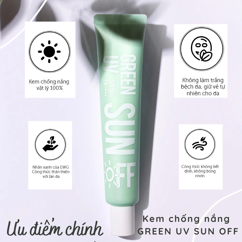 Kem chống nắng Bom Green Sun UV SPF50+ PA++++ 50ml chống nắng, cấp ẩm và dưỡng da trắng mịn