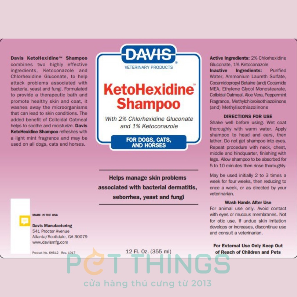 Sữa tắm cho chó mèo Davis hỗ trợ các vấn đề về da lông 355ml