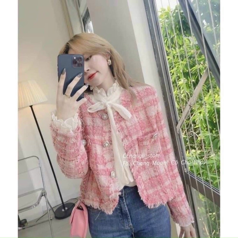 Áo dạ tweed hồng tiểu thư điệu diện thu đông chuẩn đẹp | BigBuy360 - bigbuy360.vn