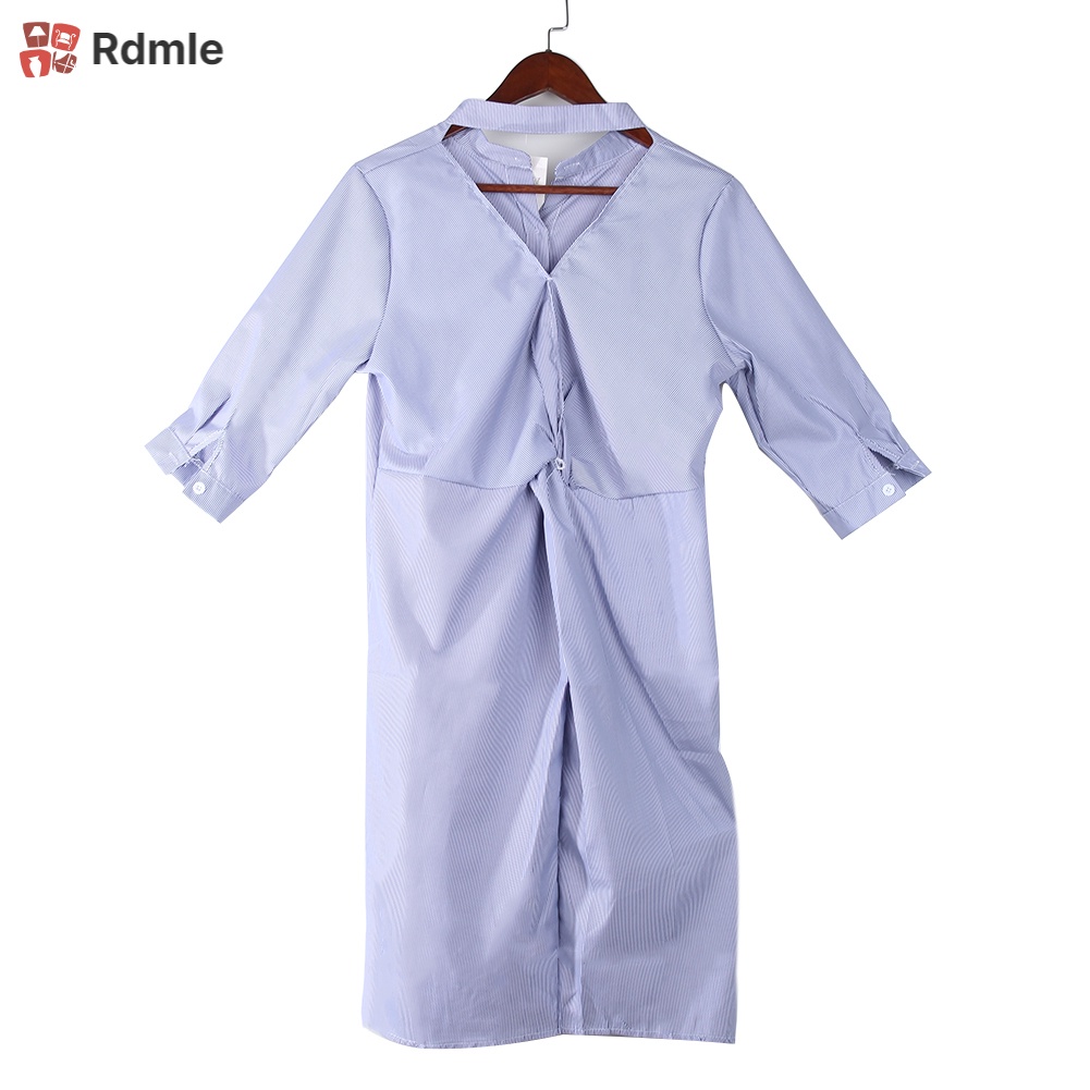 Đầm Sơ Mi Tay Lửng Cài Nút Họa Tiết Kẻ Sọc Thời Trang Xuân Hè Phong Cách Hàn Quốc Cho Nữ