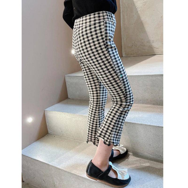 Quần Ống Loe Kẻ Sọc Caro Thoải Mái Dễ Phối Đồ Thời Trang Xuân Thu Cho Bé Gái 5555