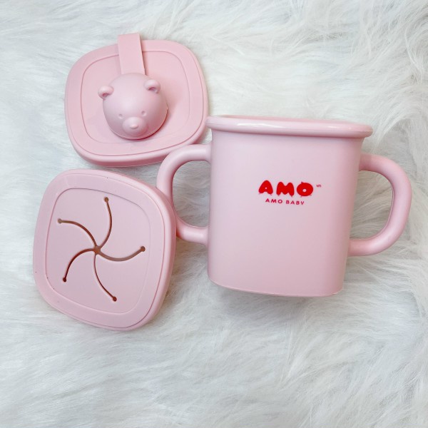 Cốc Tập Uống Nước Silicone AMO Baby 588 Có Kèm Nắp Cao Cấp Cho Bé