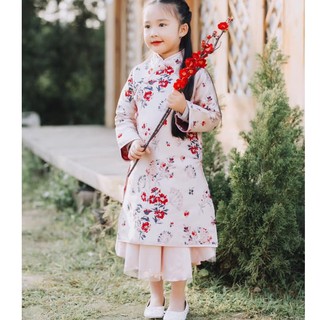 ÁO DÀI GẤM HOA, ÁO DÀI CÁCH TÂN BÉ GÁI Jacadi Size cho bé từ 2-8 Tuổi - Hàng cao cấp
