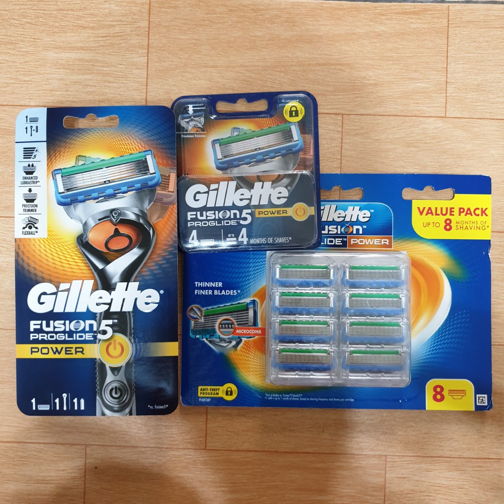 Dao cạo râu 5 lưỡi Gillette Fusion5 Proglide Power và hộp đầu lưỡi thay thế