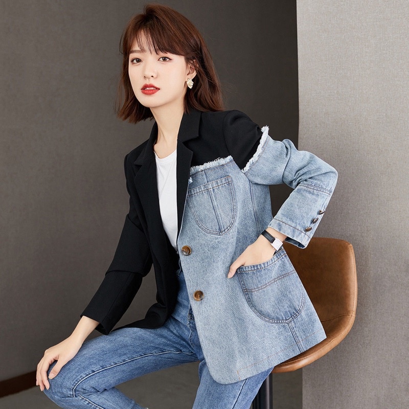 Áo khoác nữ blazer denim phong cách thời trang đường phố