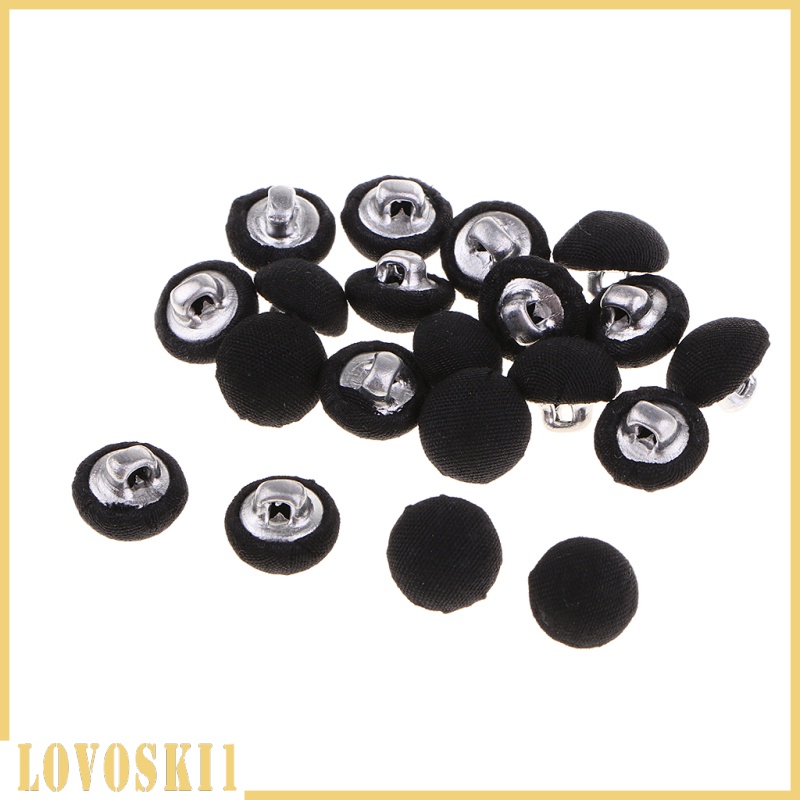 [LOVOSKI1]20Pcs Mushroom Cotton Fabric Covered Button for Sewing Scrapbooking Black