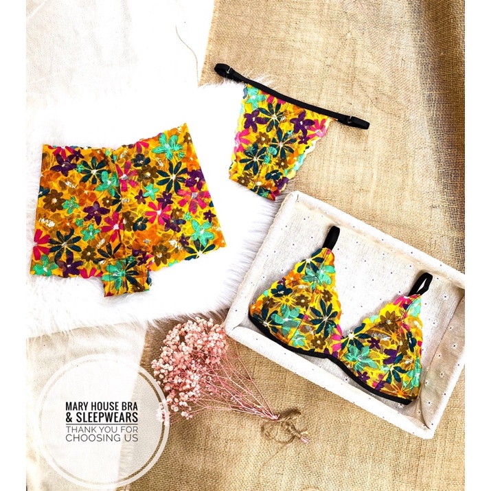 BỘ BRALETTE REN MÚT NGỰC HOA VÀNG MARY HOUSE BRA & SLEEPWEARS