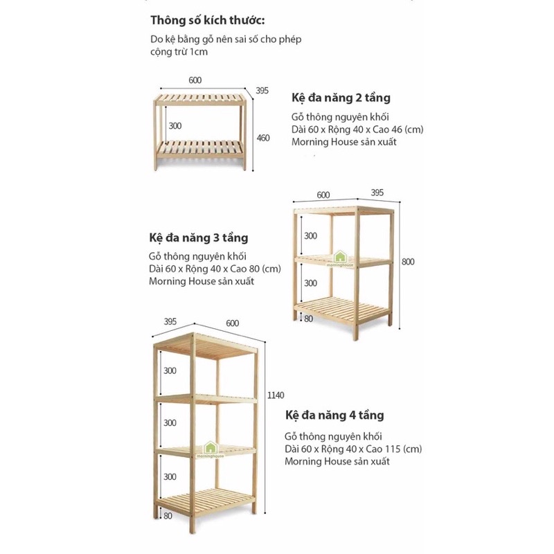 Kệ Lò Vi Sóng  2 -3 -4 Tầng - Gỗ Thông Tự Nhiên