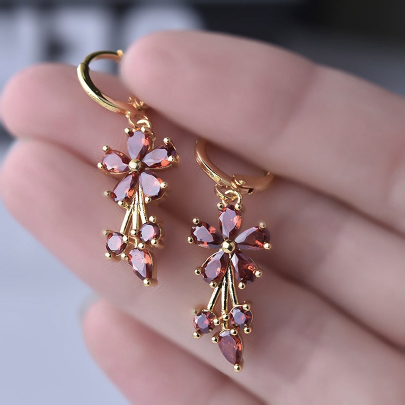 Khuyên tai hình bông hoa đính đá topaz zircon thời trang thanh lịch cho nữ