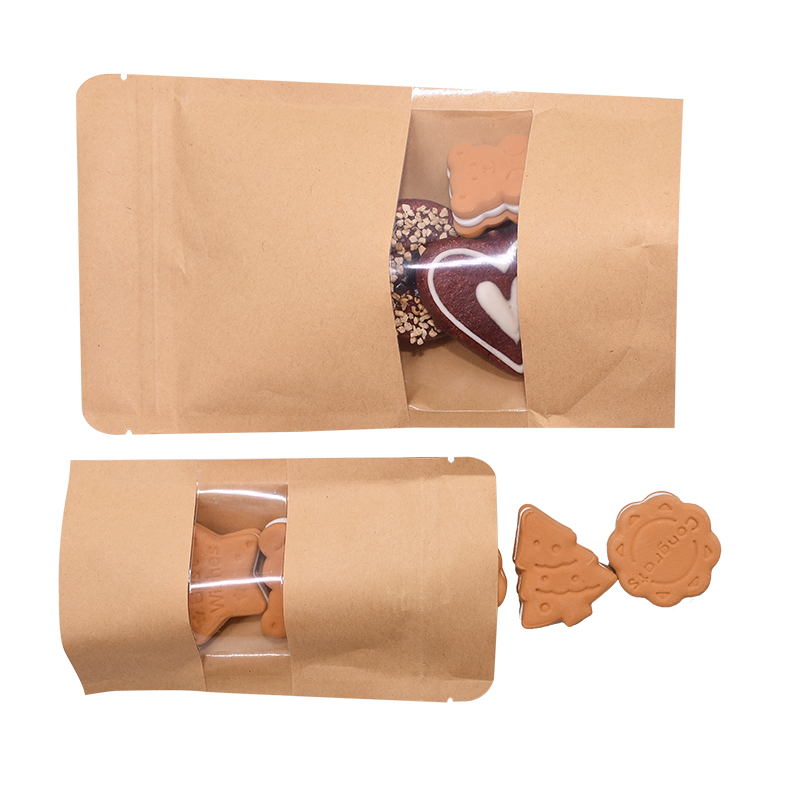 Túi giấy kraft trong suốt đựng trà/thực phẩm chống ẩm có khóa kéo và giá đỡ